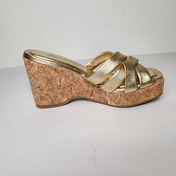 Jimmy Choo Maribou 110 Slip on Platform Wedge Slide Sandals In Gold Size 36.5 - Picture 4 of 7